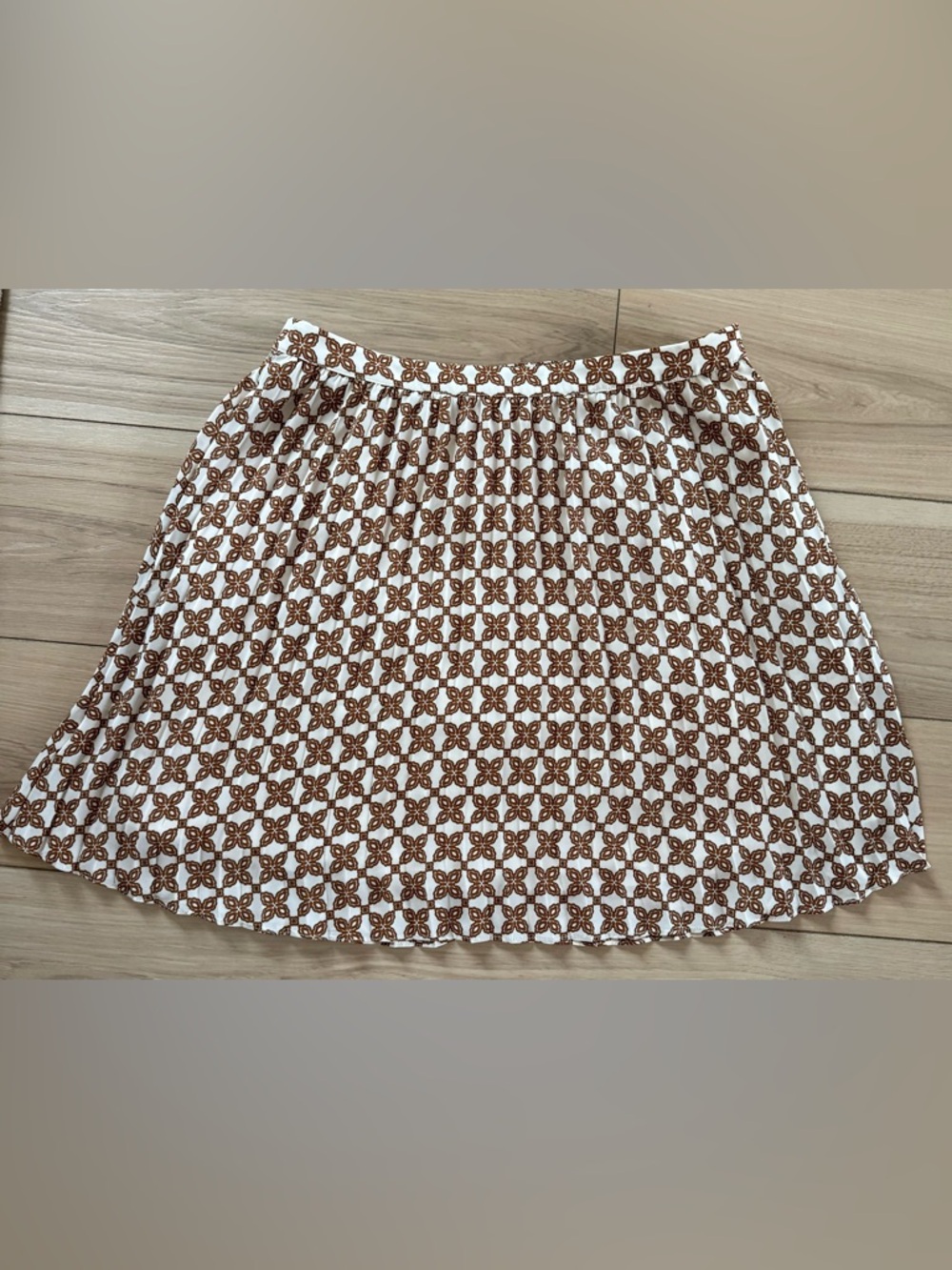 J.Crew Brown Cream Geometric Print Skirt Size 12 Lined A-Line Mini